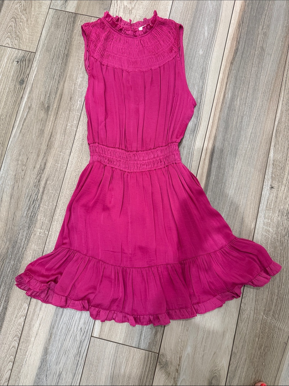 NWT Sleeveless Fuchsia Ruffle Waist Casual Dress
